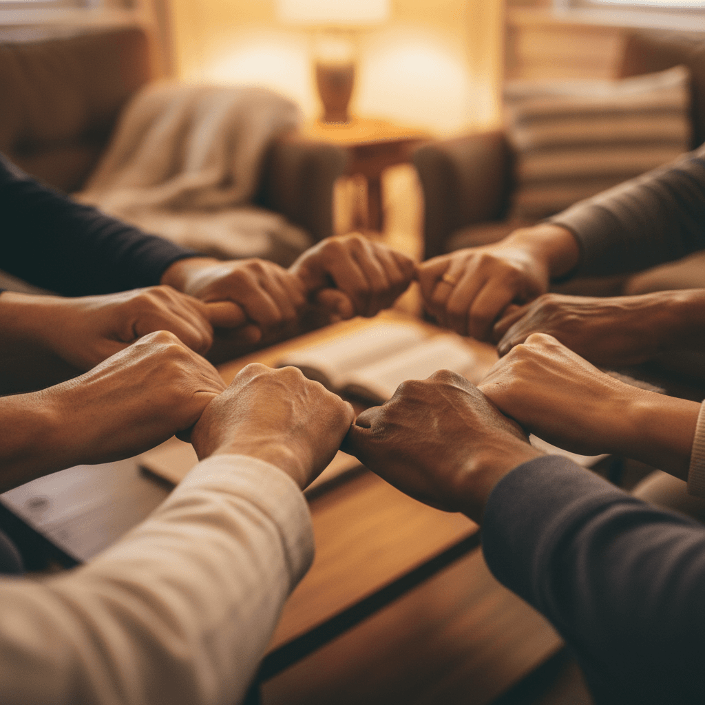 Group prayer and spiritual engagement at monthly worship