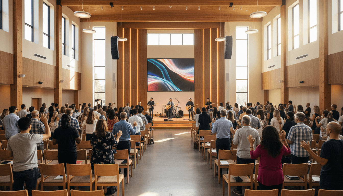 Community members gathered in worship at Telos Experience